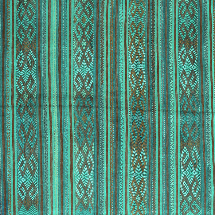 Square Machine Washable Southwestern Turquoise Country Area Rugs, wshcon3043turq