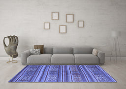 Machine Washable Southwestern Blue Country Rug in a Living Room, wshcon3043blu