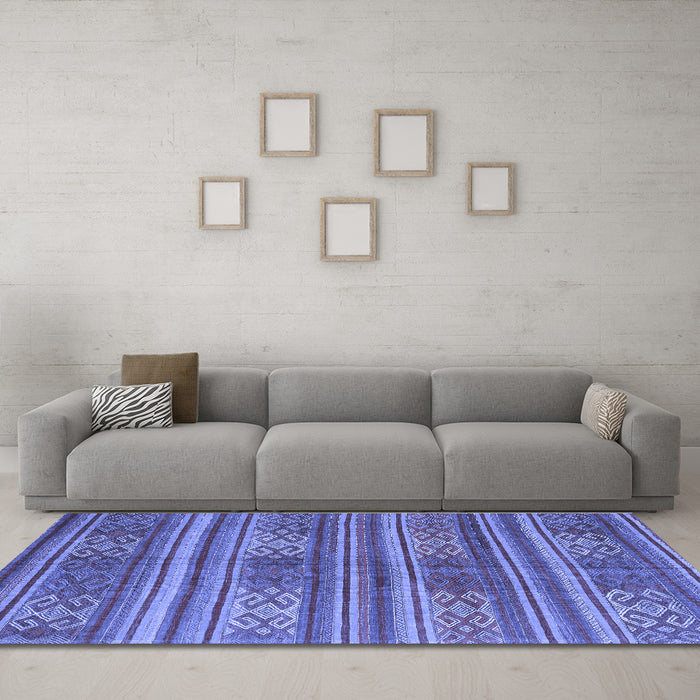Machine Washable Southwestern Blue Country Rug in a Living Room, wshcon3043blu