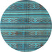 Round Southwestern Light Blue Country Rug, con3043lblu