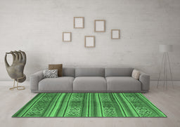 Machine Washable Southwestern Emerald Green Country Area Rugs in a Living Room,, wshcon3043emgrn
