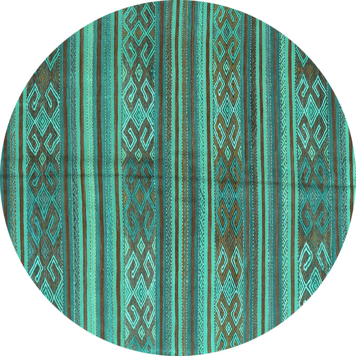 Round Machine Washable Southwestern Turquoise Country Area Rugs, wshcon3043turq