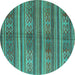 Round Machine Washable Southwestern Turquoise Country Area Rugs, wshcon3043turq