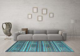 Machine Washable Southwestern Light Blue Country Rug in a Living Room, wshcon3043lblu