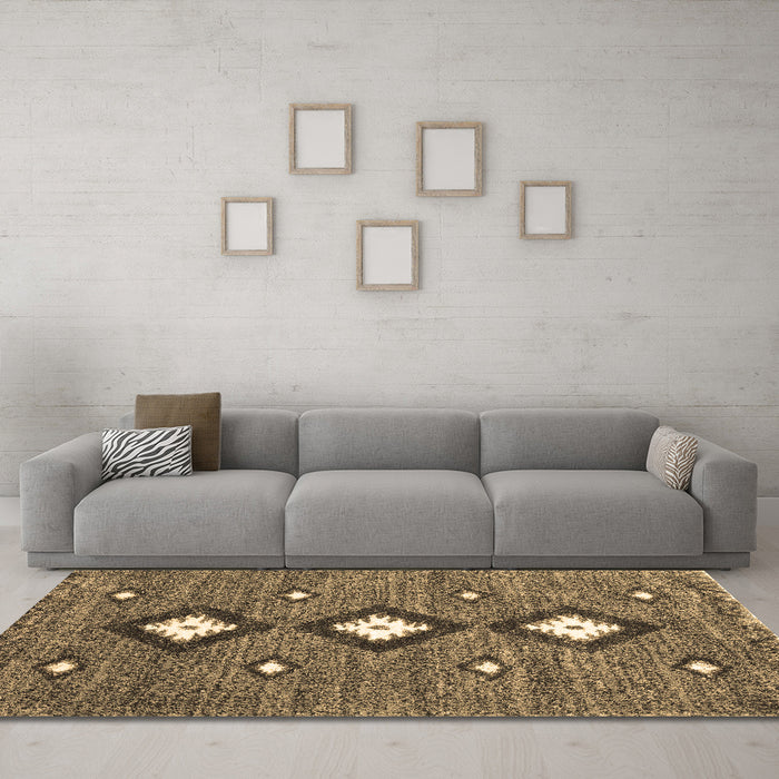 Machine Washable Abstract Brown Contemporary Rug in a Living Room,, wshcon3044brn