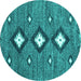 Round Abstract Turquoise Contemporary Rug, con3044turq