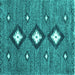 Square Machine Washable Abstract Turquoise Contemporary Area Rugs, wshcon3044turq