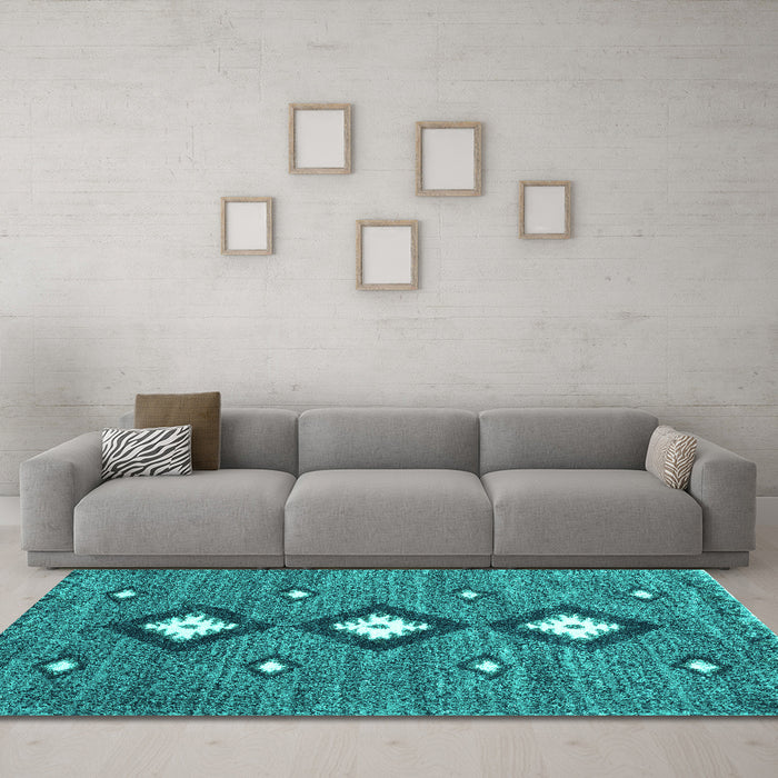 Machine Washable Abstract Turquoise Contemporary Area Rugs in a Living Room,, wshcon3044turq