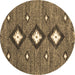 Round Abstract Brown Contemporary Rug, con3044brn