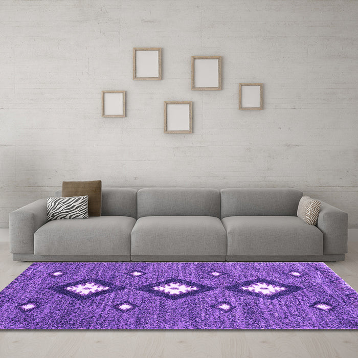 Machine Washable Abstract Purple Contemporary Area Rugs in a Living Room, wshcon3044pur