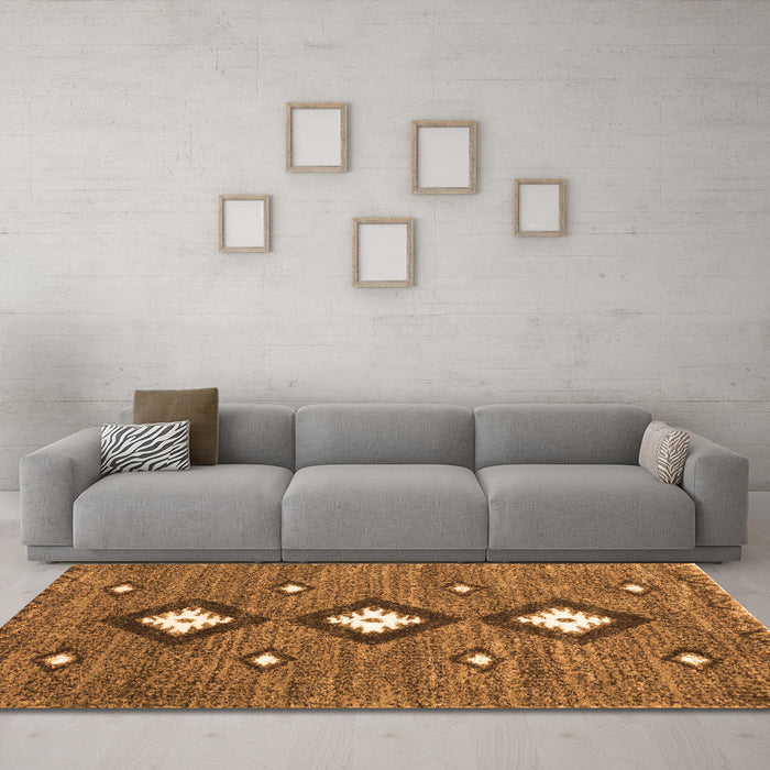 Machine Washable Abstract Orange Contemporary Area Rugs in a Living Room, wshcon3044org