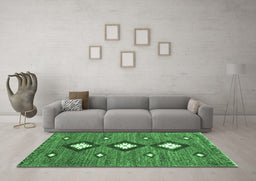 Machine Washable Abstract Emerald Green Contemporary Area Rugs in a Living Room,, wshcon3044emgrn