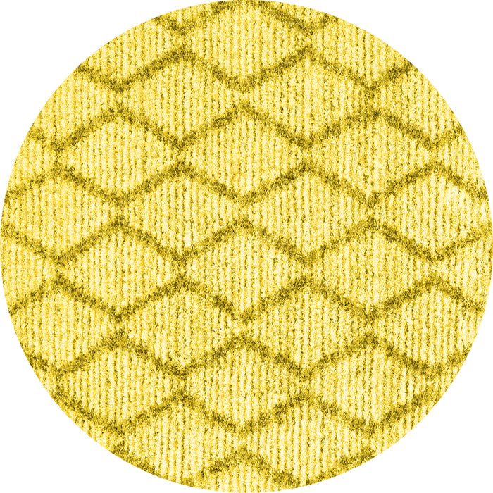 Round Machine Washable Trellis Yellow Modern Rug, wshcon3045yw