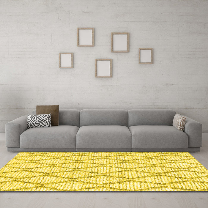 Machine Washable Trellis Yellow Modern Rug in a Living Room, wshcon3045yw