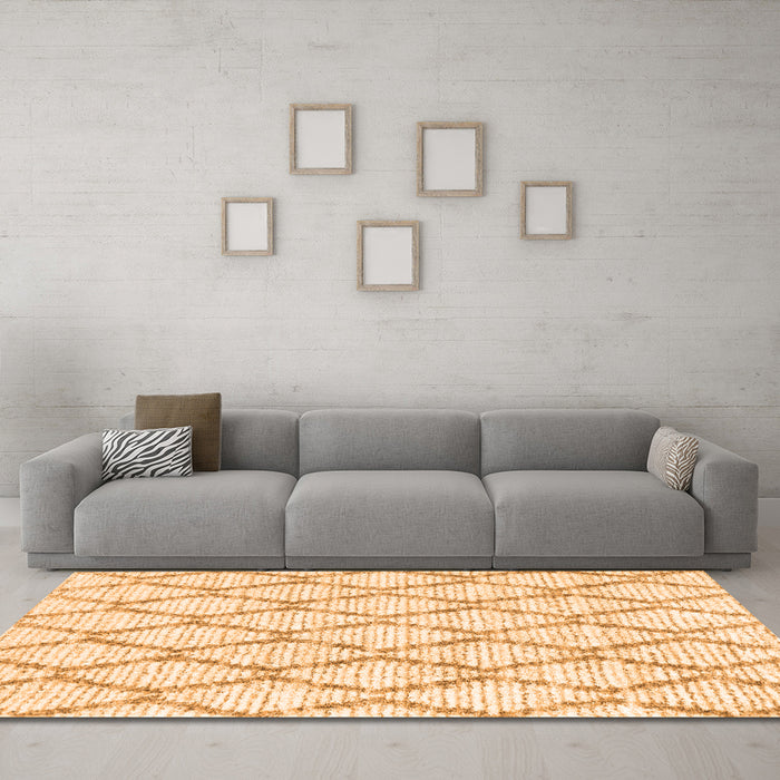 Machine Washable Trellis Orange Modern Area Rugs in a Living Room, wshcon3045org