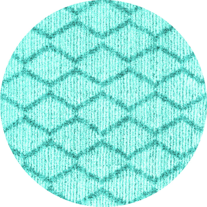 Round Machine Washable Trellis Turquoise Modern Area Rugs, wshcon3045turq