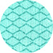 Round Machine Washable Trellis Turquoise Modern Area Rugs, wshcon3045turq