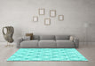 Machine Washable Trellis Turquoise Modern Area Rugs in a Living Room,, wshcon3045turq