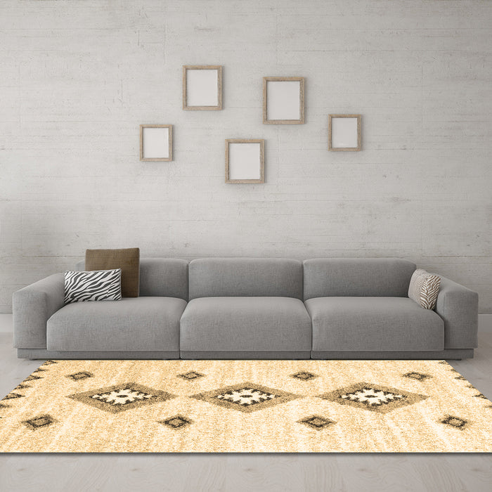 Machine Washable Abstract Brown Contemporary Rug in a Living Room,, wshcon3046brn