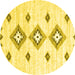 Round Abstract Yellow Contemporary Rug, con3046yw