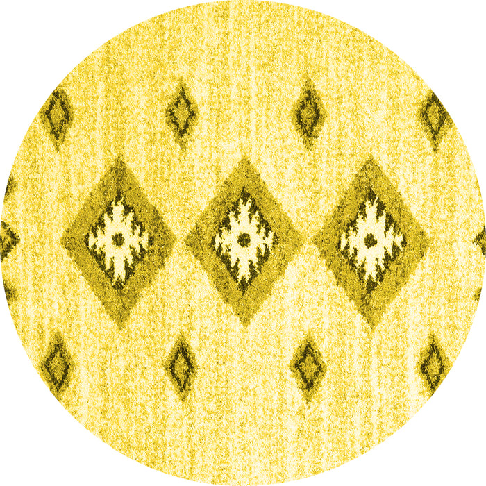 Round Machine Washable Abstract Yellow Contemporary Rug, wshcon3046yw