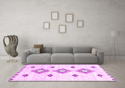 Machine Washable Abstract Pink Contemporary Rug in a Living Room, wshcon3046pnk