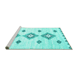 Sideview of Machine Washable Abstract Turquoise Contemporary Area Rugs, wshcon3046turq