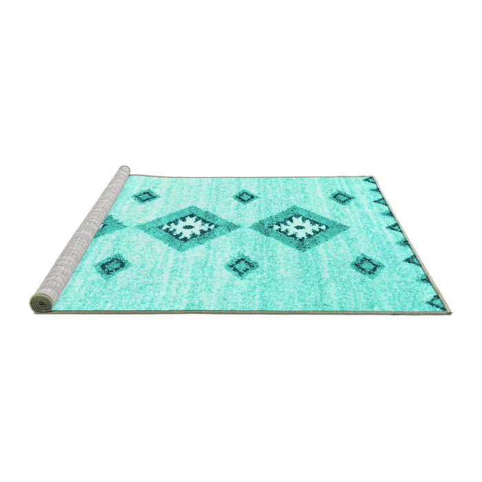 Sideview of Machine Washable Abstract Turquoise Contemporary Area Rugs, wshcon3046turq