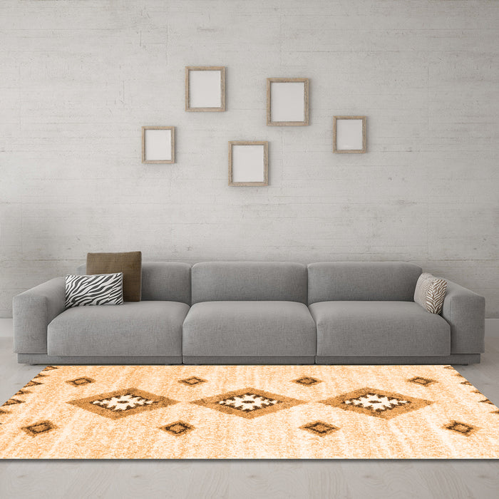 Machine Washable Abstract Orange Contemporary Area Rugs in a Living Room, wshcon3046org