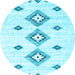 Round Machine Washable Abstract Light Blue Contemporary Rug, wshcon3046lblu