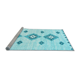 Sideview of Machine Washable Abstract Light Blue Contemporary Rug, wshcon3046lblu