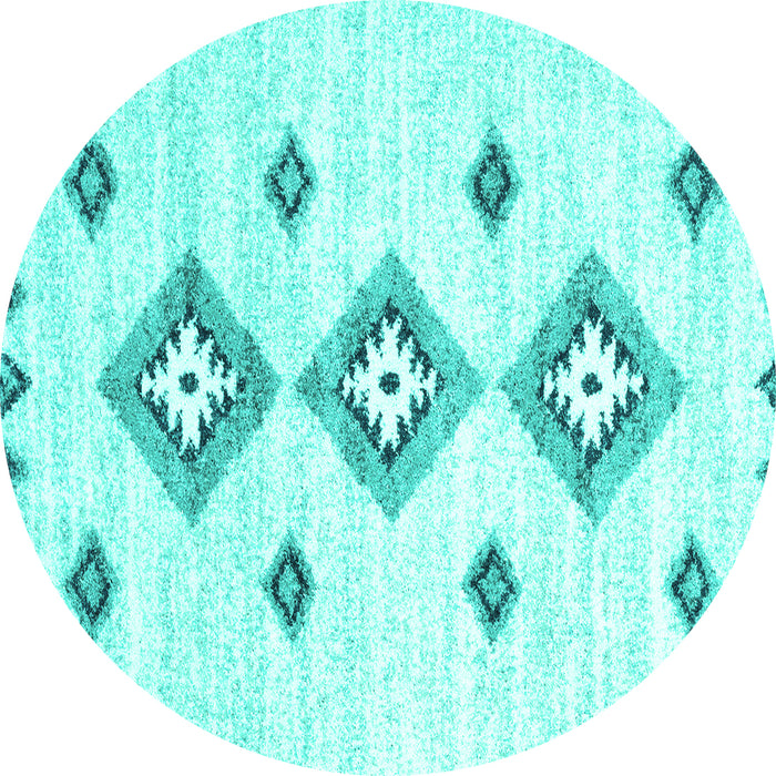 Round Machine Washable Abstract Turquoise Contemporary Area Rugs, wshcon3046turq