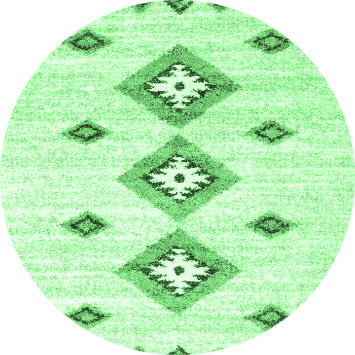 Round Machine Washable Abstract Emerald Green Contemporary Area Rugs, wshcon3046emgrn