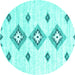 Round Abstract Turquoise Contemporary Rug, con3046turq