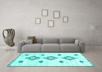 Machine Washable Abstract Turquoise Contemporary Rug, wshcon3046turq