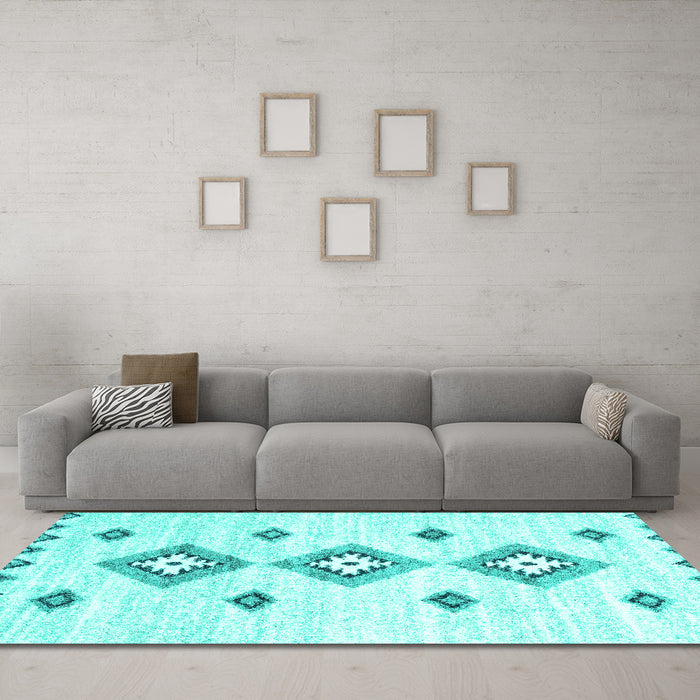 Machine Washable Abstract Turquoise Contemporary Area Rugs in a Living Room,, wshcon3046turq
