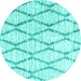 Round Machine Washable Trellis Turquoise Modern Area Rugs, wshcon3047turq