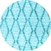 Round Machine Washable Trellis Light Blue Modern Rug, wshcon3047lblu