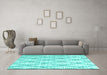 Machine Washable Trellis Turquoise Modern Area Rugs in a Living Room,, wshcon3047turq