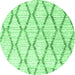 Round Machine Washable Trellis Emerald Green Modern Area Rugs, wshcon3047emgrn