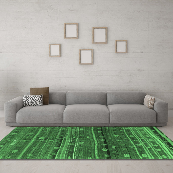 Machine Washable CON3049X Emerald Green CON3049X Area Rugs in a Living Room,, wshcon3049emgrn
