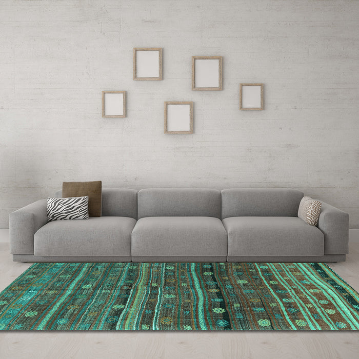 Machine Washable CON3049X Turquoise CON3049X Area Rugs in a Living Room,, wshcon3049turq
