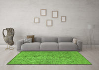 Machine Washable Abstract Green Contemporary Rug, wshcon304grn