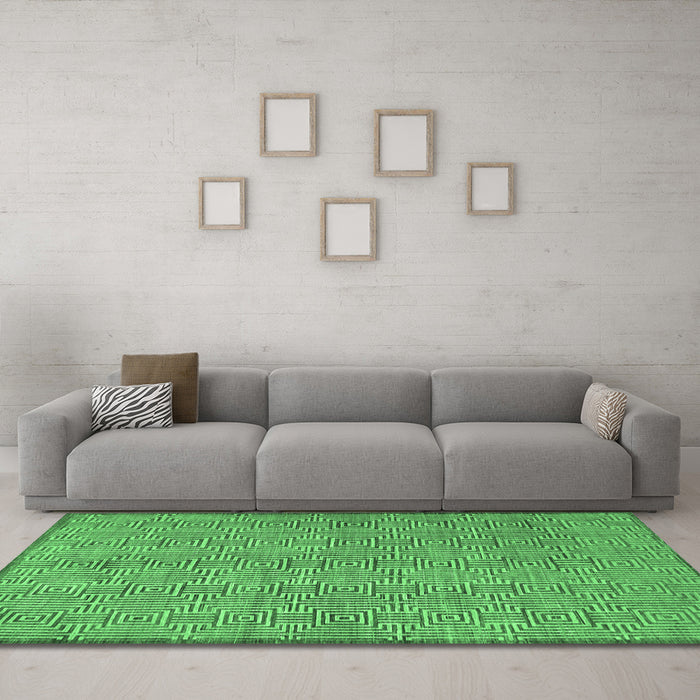 Machine Washable Abstract Emerald Green Contemporary Area Rugs in a Living Room,, wshcon304emgrn