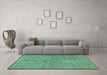 Machine Washable Abstract Turquoise Contemporary Area Rugs in a Living Room,, wshcon304turq