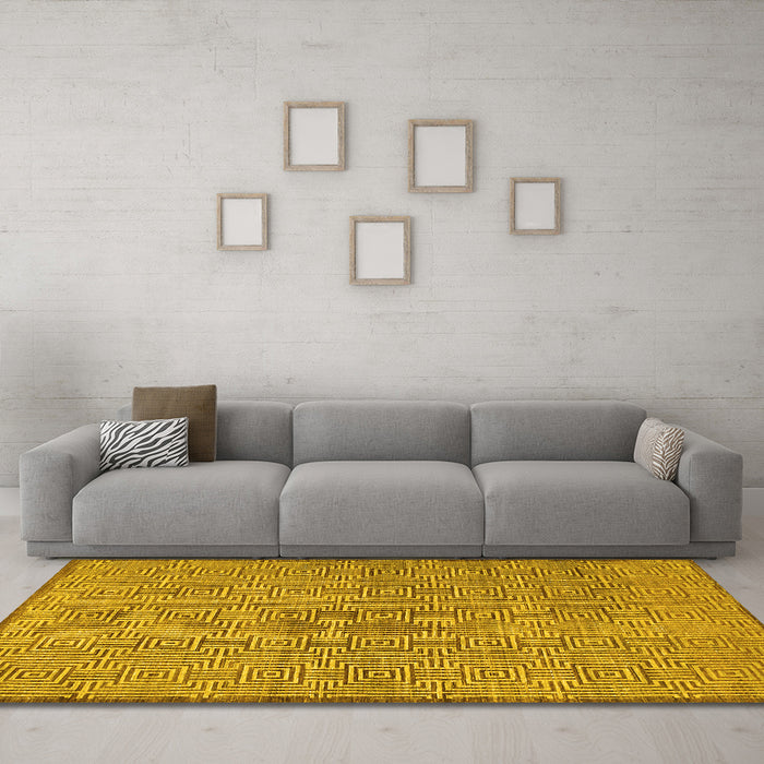 Machine Washable Abstract Yellow Contemporary Rug in a Living Room, wshcon304yw