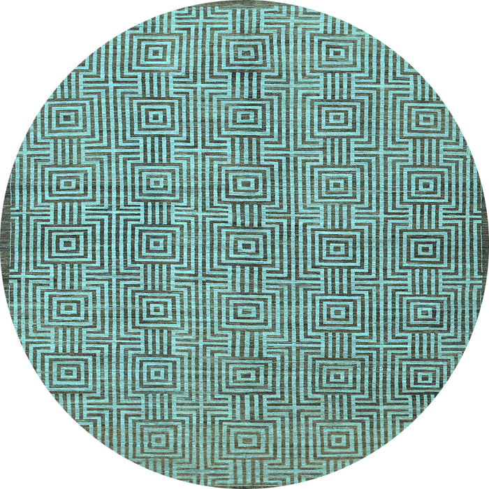 Round Abstract Light Blue Contemporary Rug, con304lblu