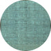 Round Abstract Light Blue Contemporary Rug, con304lblu