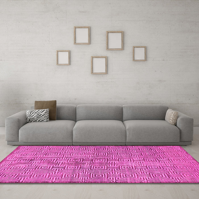 Machine Washable Abstract Pink Contemporary Rug in a Living Room, wshcon304pnk