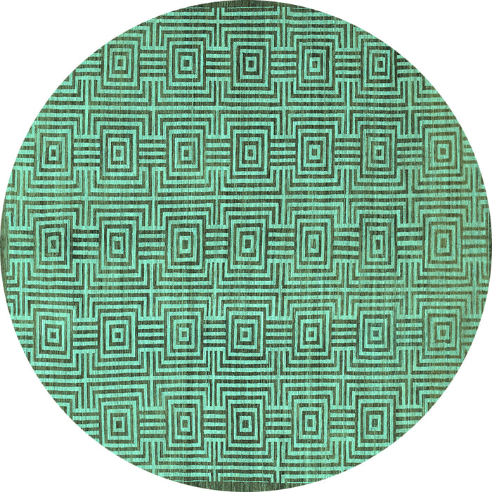 Round Machine Washable Abstract Turquoise Contemporary Area Rugs, wshcon304turq